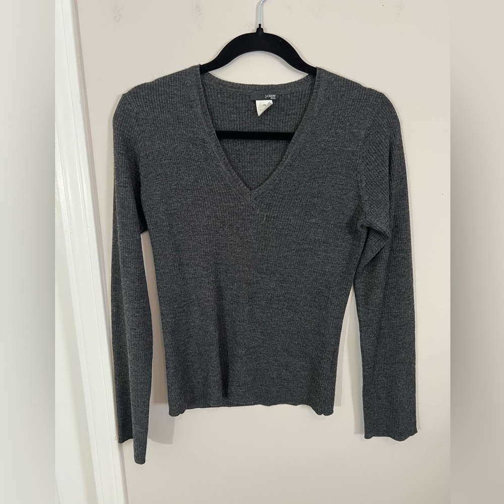 J. Crew Charcoal Merino Wool V-Neck Sweater